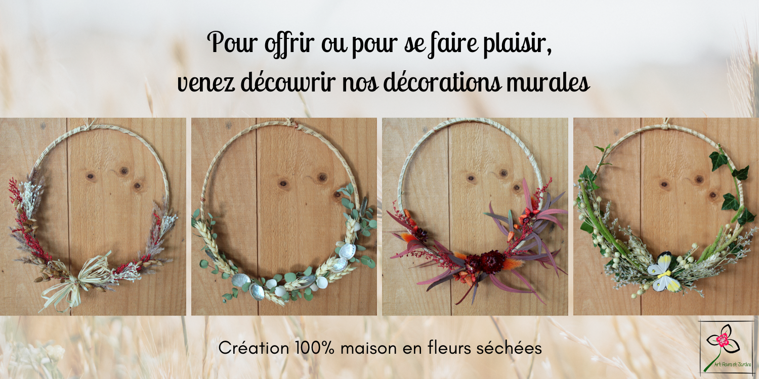 Exemple de couronne en fleurs séchées pour décorer vos murs